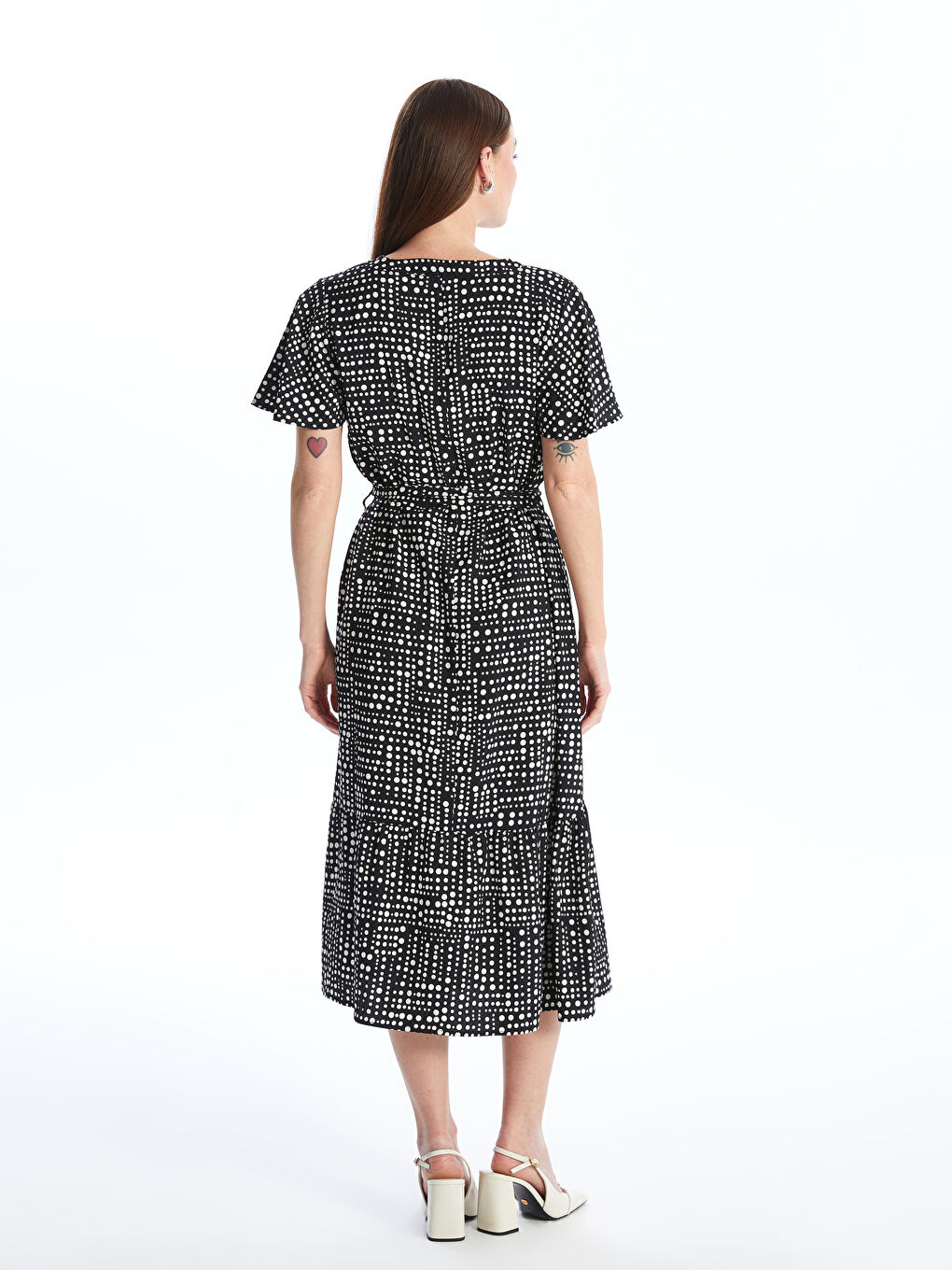 V-Neck Patterned Women's Dress-4