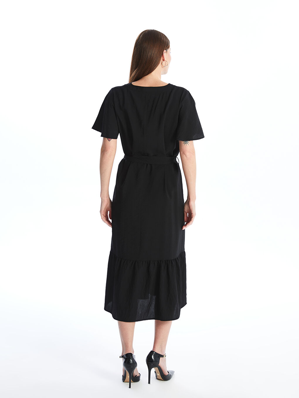 LC Waikiki V Neck Plain Short Sleeve Women's Dress -W4AR04Z8-CVL
