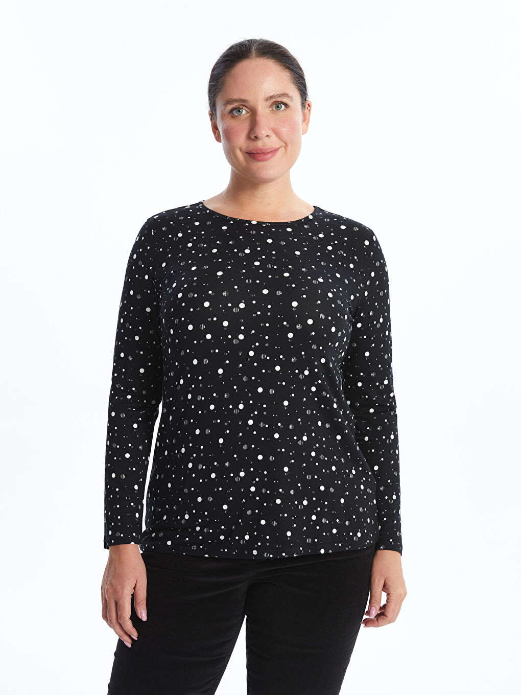 Crew Neck Patterned Women's T-Shirt -W4AR43Z8-SW6
