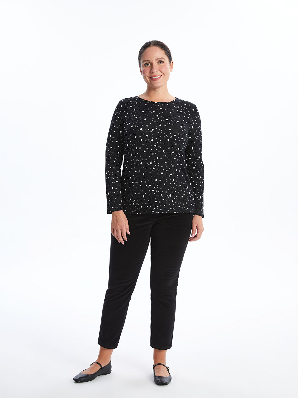 Crew Neck Patterned Women's T-Shirt -W4AR43Z8-SW6