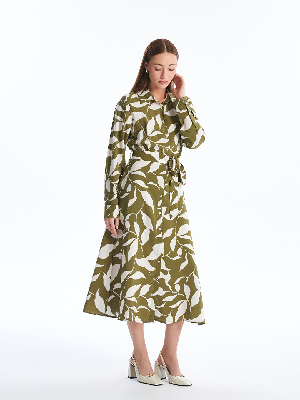 LCWAIKIKI Classic Patterned Long Sleeve Women's Shirt Dress -W4AR46Z8-LRR