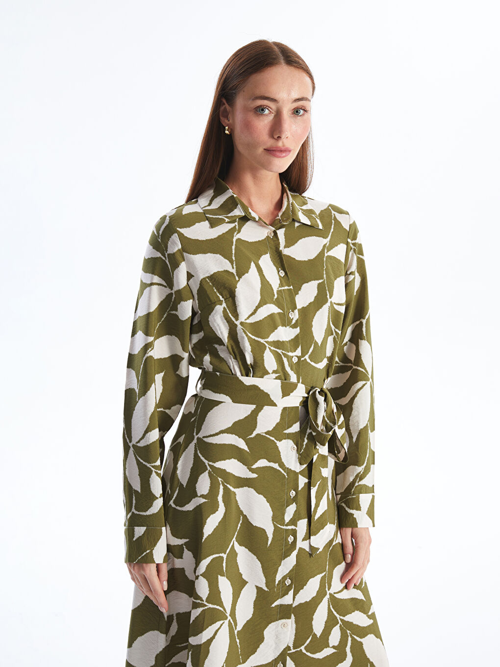LCWAIKIKI Classic Patterned Long Sleeve Women's Shirt Dress -W4AR46Z8-LRR
