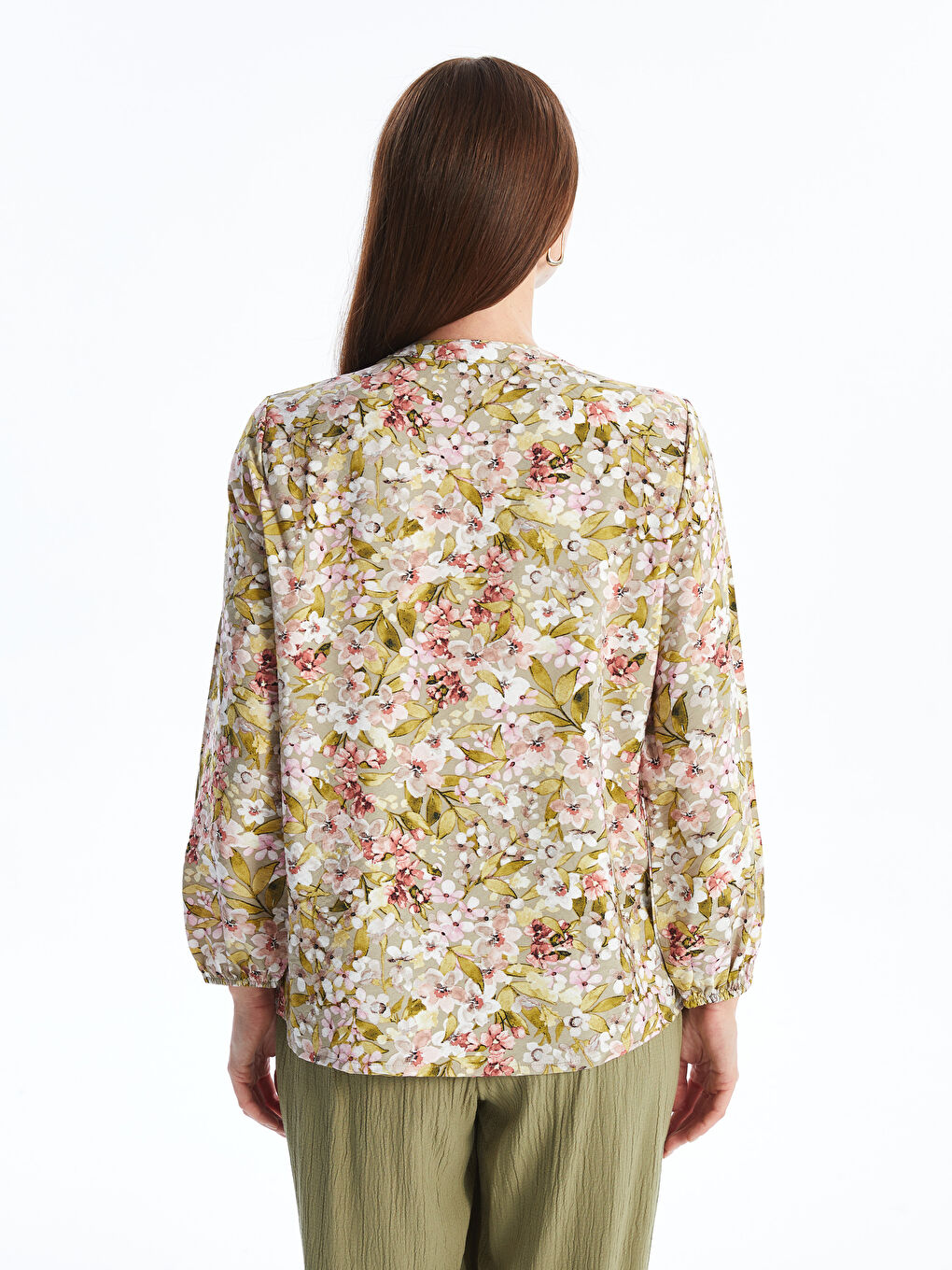 Tie Neck Floral Long Sleeve Women's Blouse-3