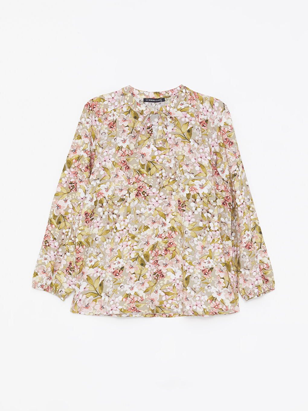 Tie Neck Floral Long Sleeve Women's Blouse-4