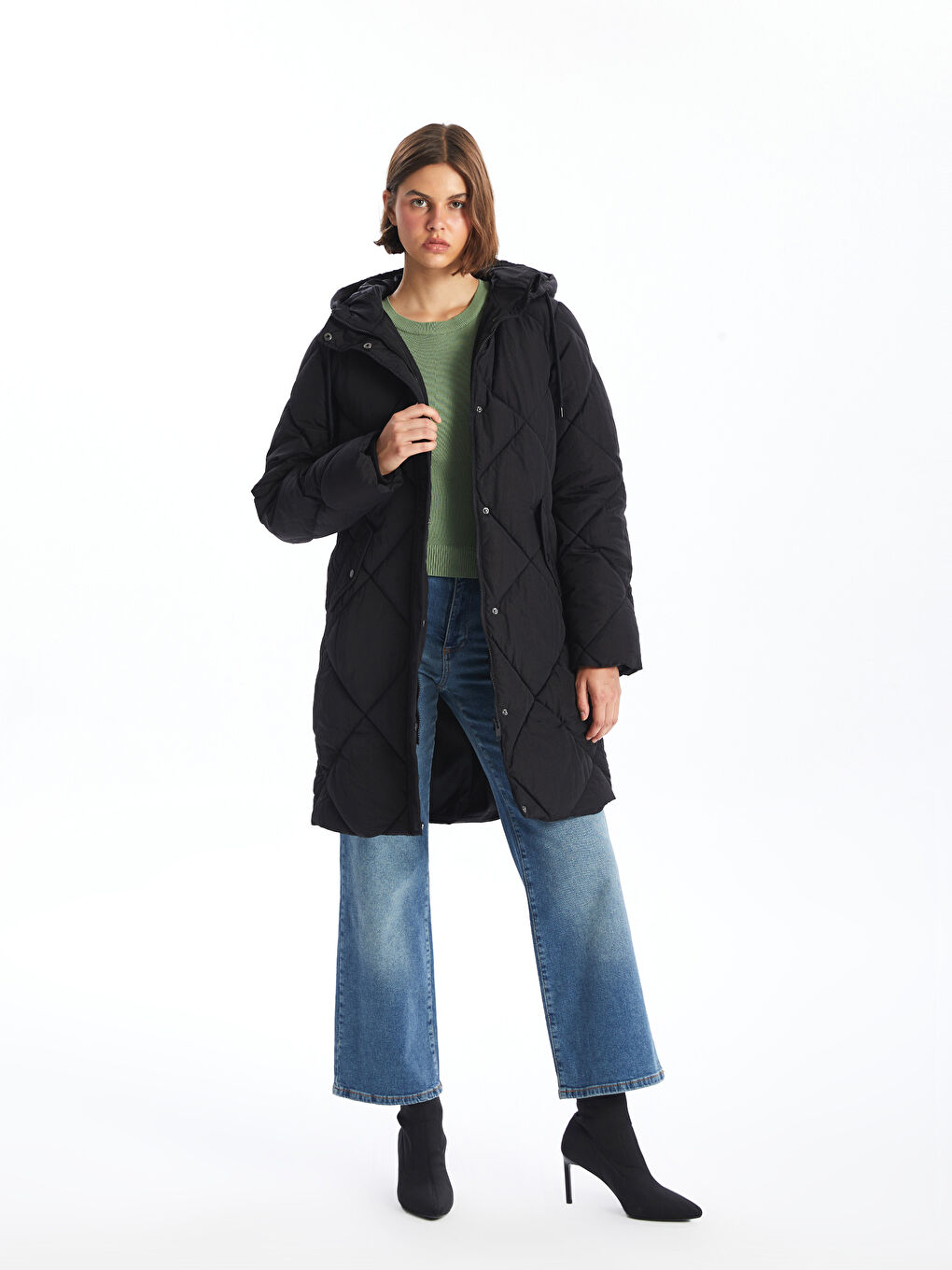 Geacă Matlasată cu Glugă pentru Femei-1