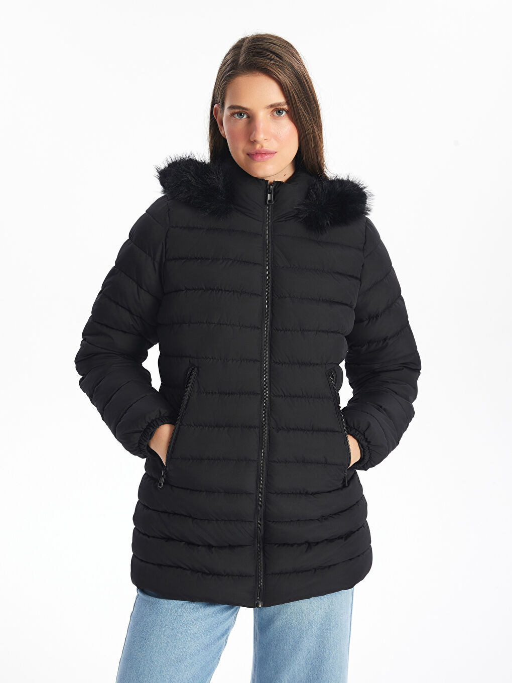 Ženski Jednostavan Postavljen Kaput Sa Kapuljačom-1