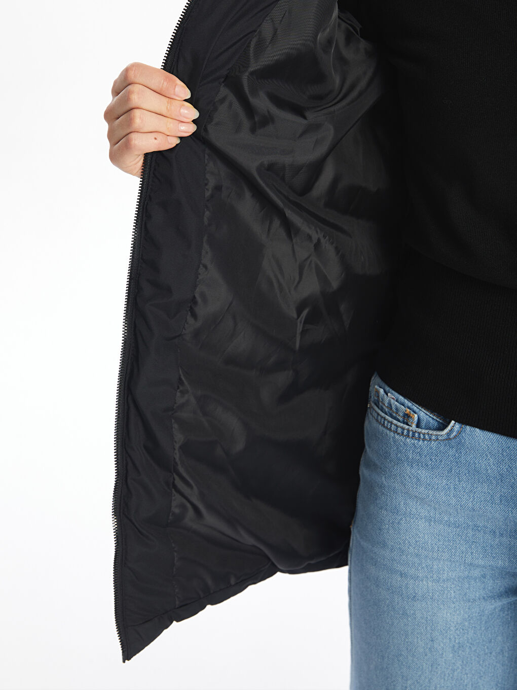 Ženski Jednostavan Postavljen Kaput Sa Kapuljačom-3