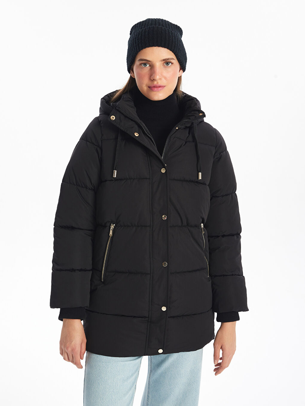 Geacă Matlasată cu Glugă pentru Femei-1