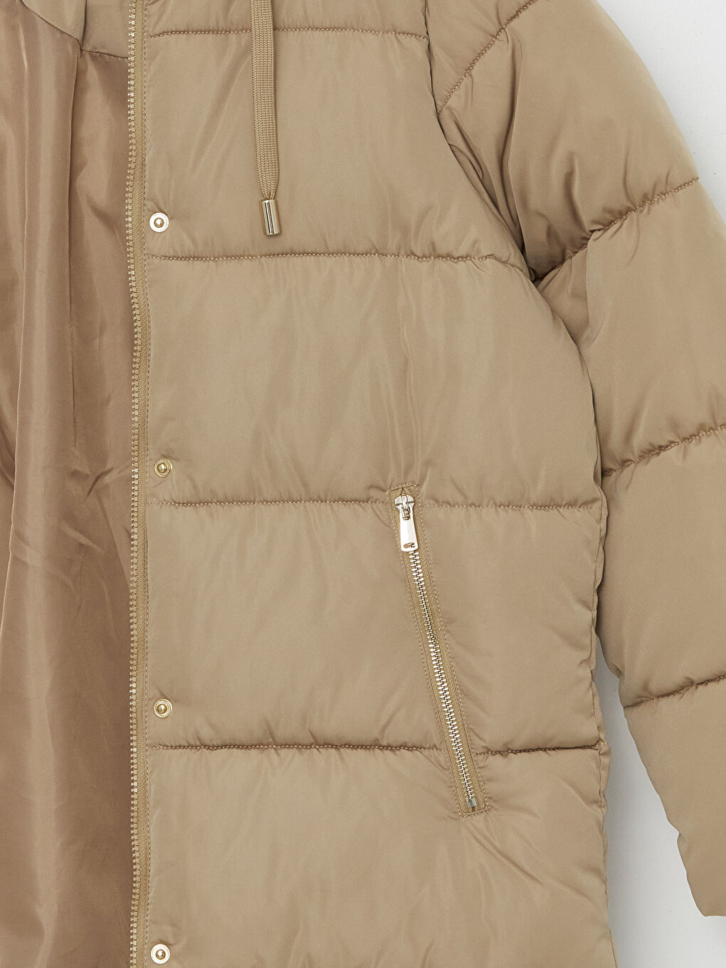 Bej Kapüşonlu Kadın Şişme Mont-7