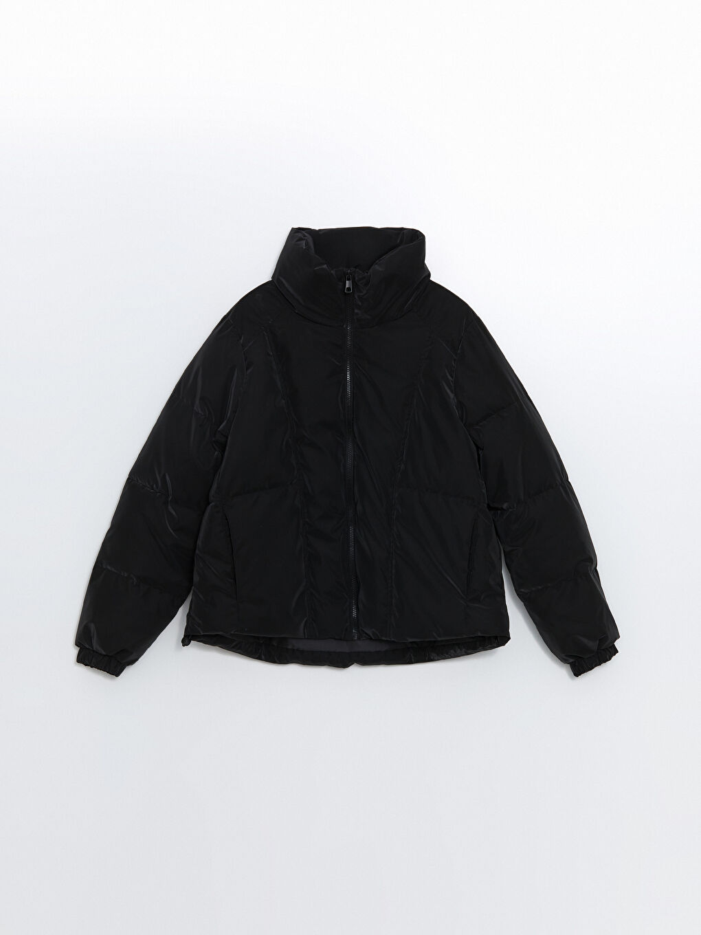 Funnel Neck Oversize Faux Leather Women's Puffer Coat-5
