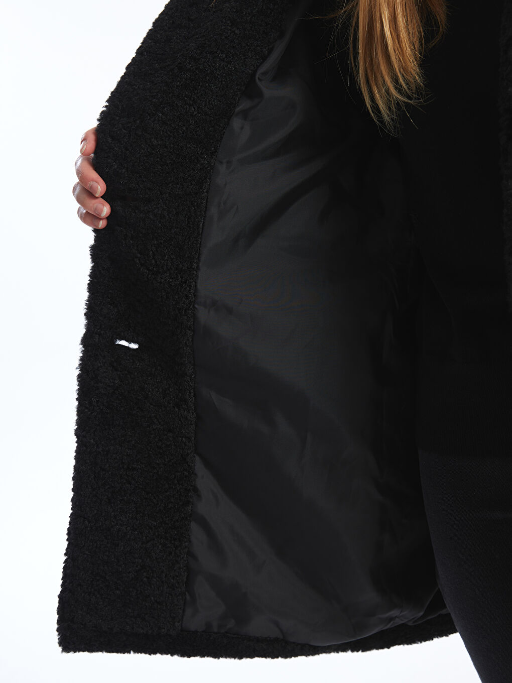 Siyah Ceket Yaka Kadın Teddy Kaban-3