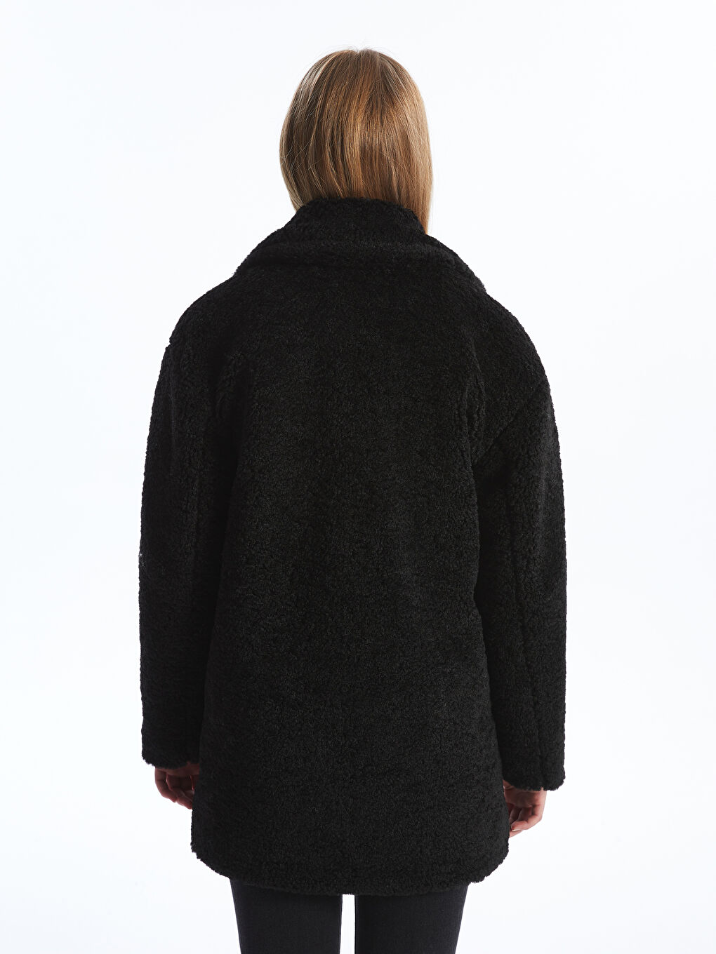 Siyah Ceket Yaka Kadın Teddy Kaban-4