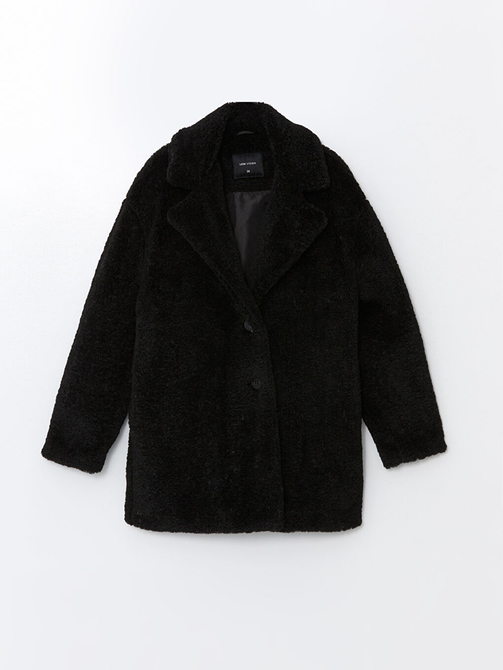 Siyah Ceket Yaka Kadın Teddy Kaban-5