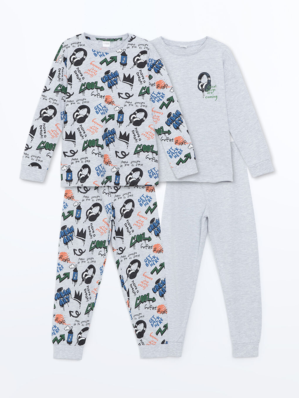 LCW Kids Gri Bisiklet Yaka Erkek Çocuk Pijama Takımı 2'li