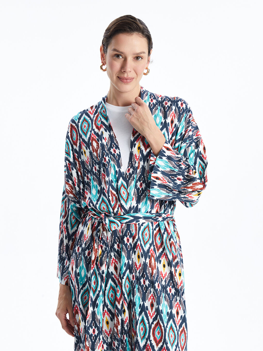 Shawl Collar Patterned Oversize Women's Kimono