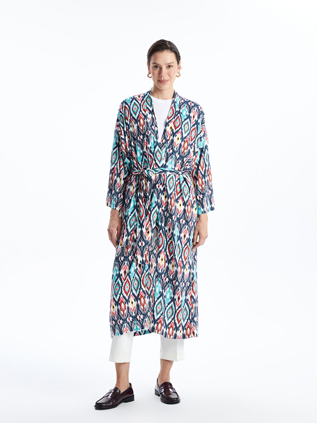 Shawl Collar Patterned Oversize Women's Kimono-1