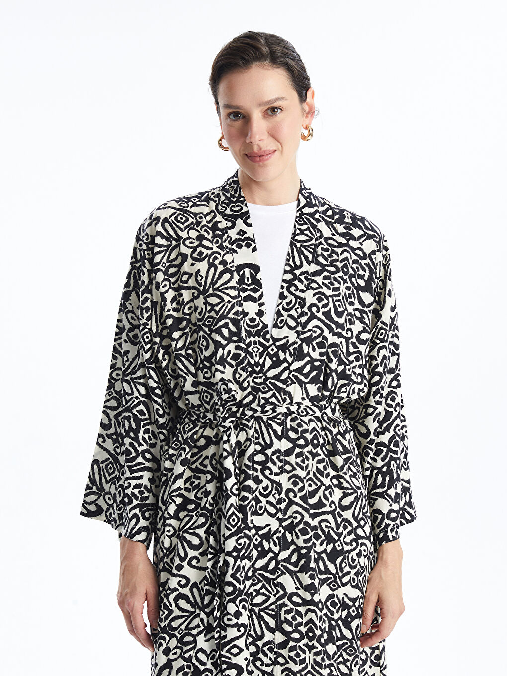 Kimono Oversize à Motifs pour Femmes avec Col Châle
