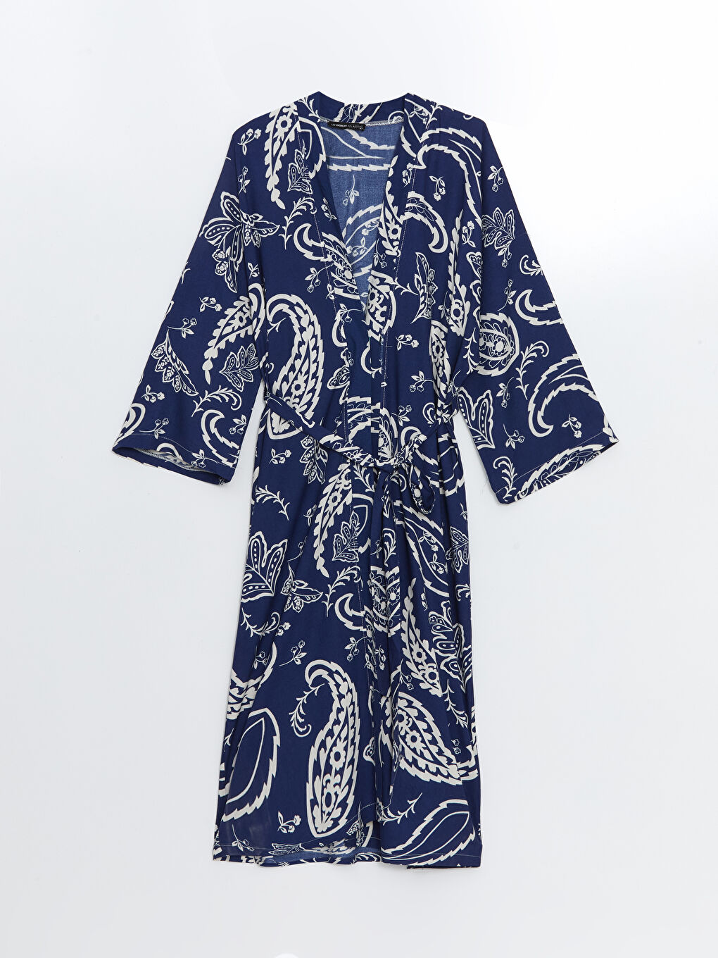 كيمونو نسائي واسع الحجم بياقة شال ونقشة-4