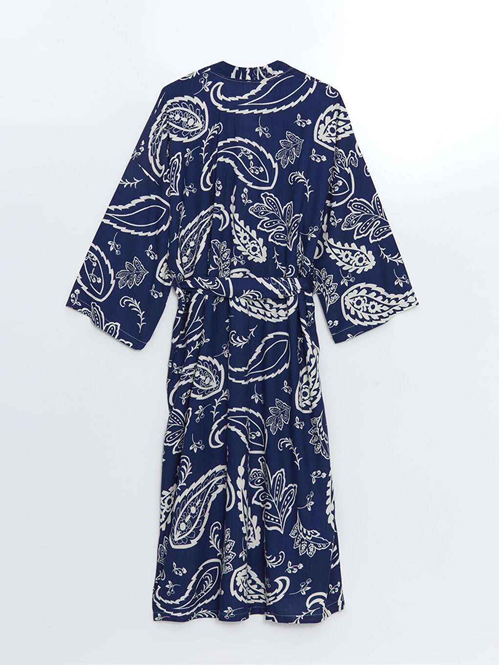 كيمونو نسائي واسع الحجم بياقة شال ونقشة-5