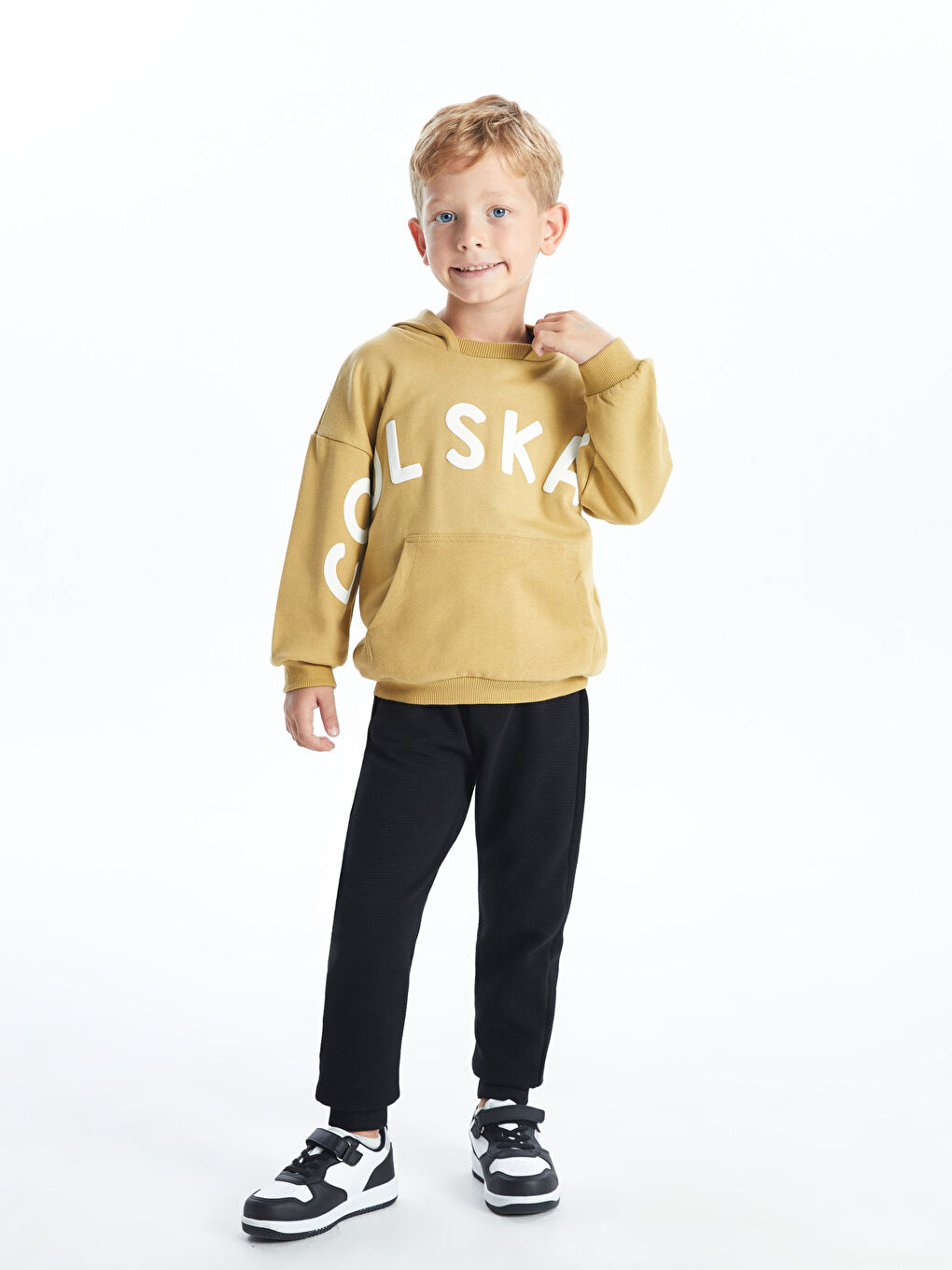 LCW Kids Haki Kapüşonlu Baskılı Erkek Bebek Sweatshirt ve Eşofman Altı 2'li Takım