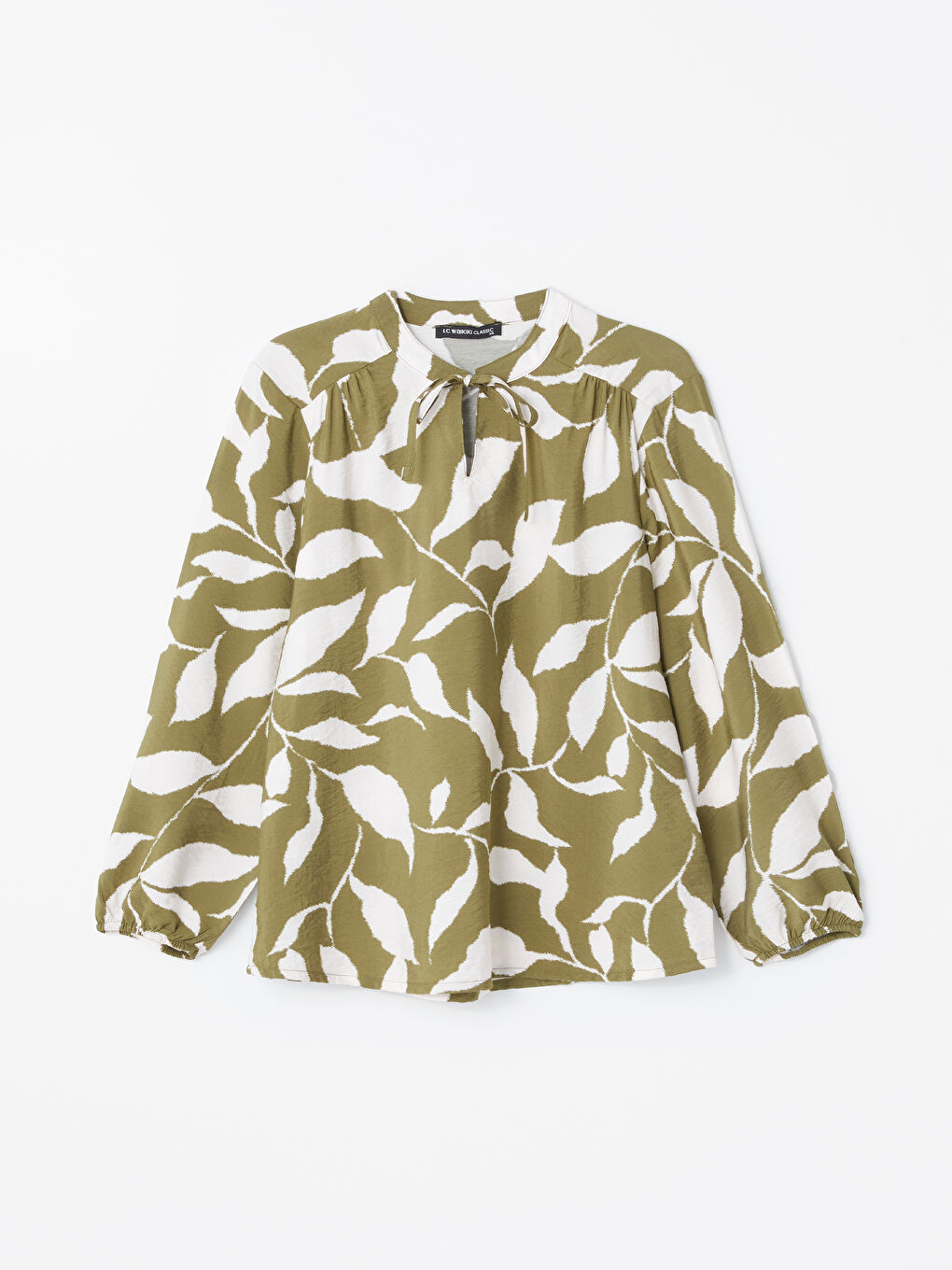 Tie Neck Patterned Long Sleeve Oversize Women's Blouse-4