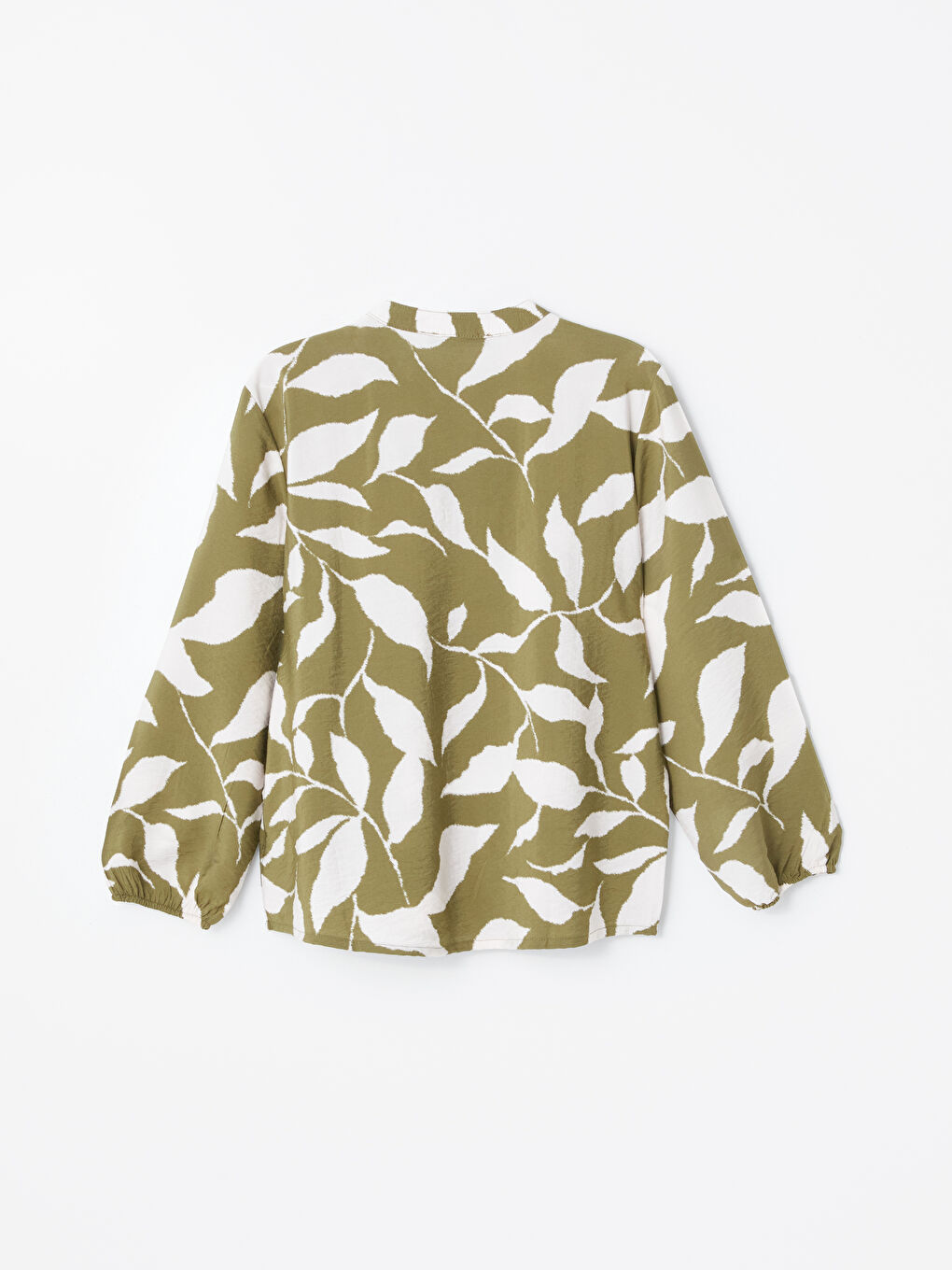 Tie Neck Patterned Long Sleeve Oversize Women's Blouse-5