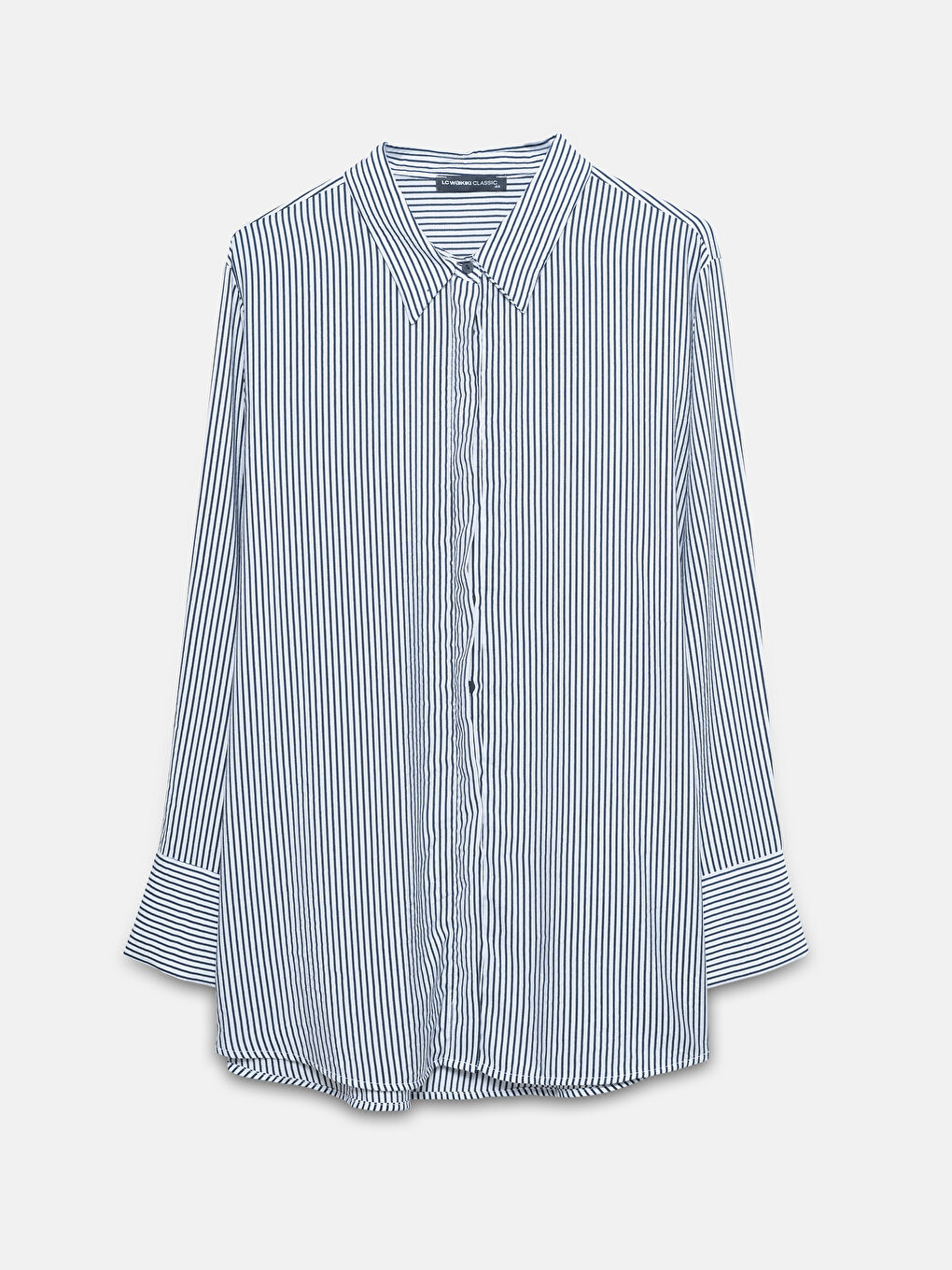 Collared Neck Long Sleeve Women's Striped Shirt