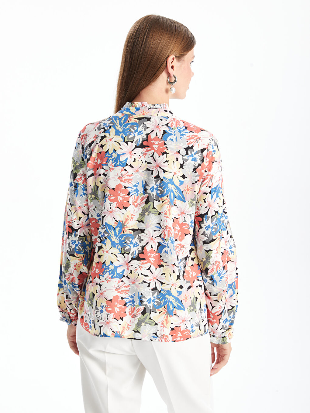 Tie Neck Floral Women's Blouse-3