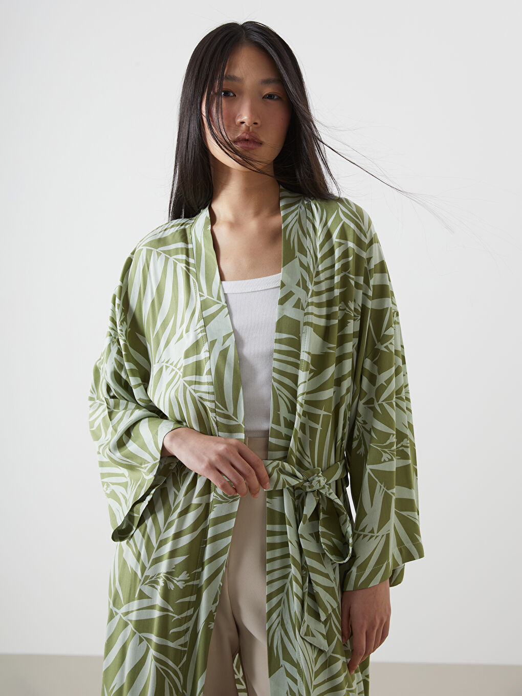 Shawl Collar Patterned Women's Kimono-1