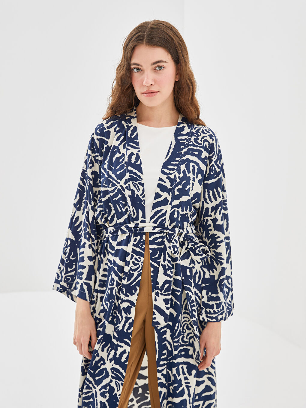 Shawl Collar Patterned Women's Kimono-1