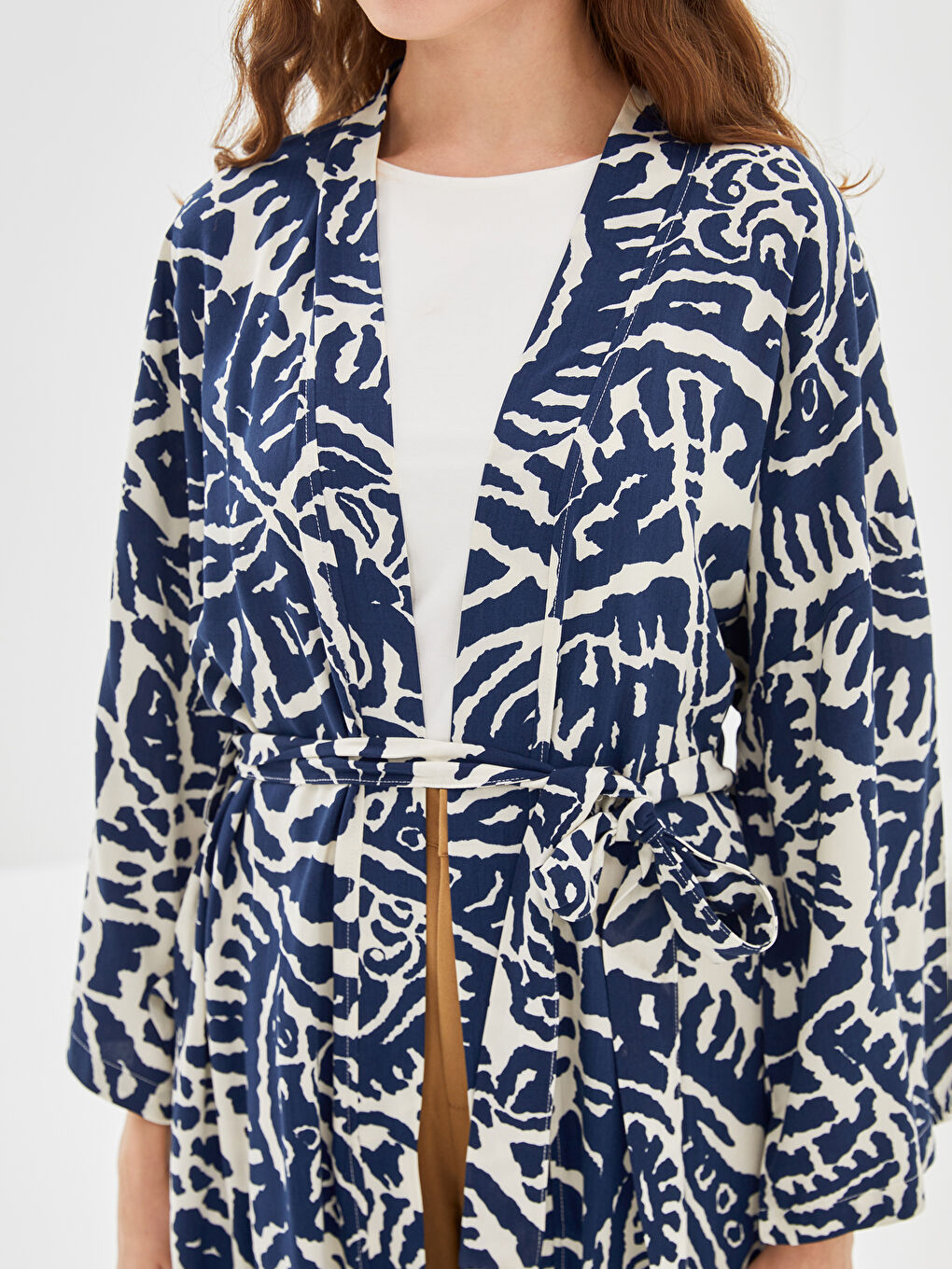 Shawl Collar Patterned Women's Kimono-2