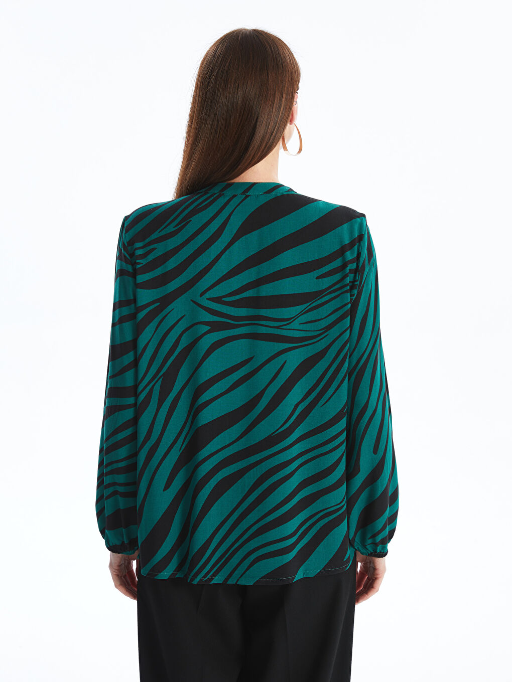 Tie Neck Patterned Long Sleeve Women's Blouse-3