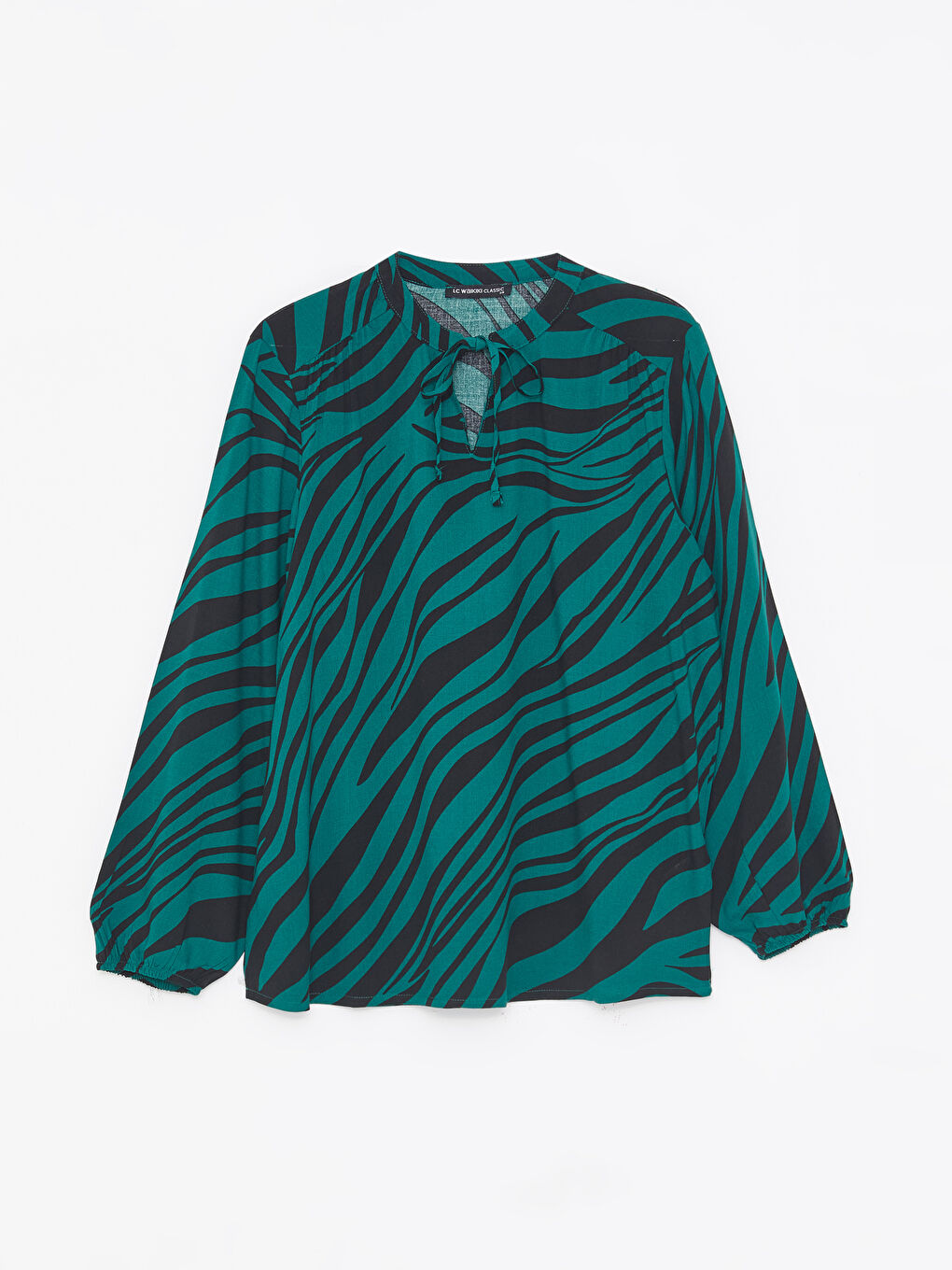 Tie Neck Patterned Long Sleeve Women's Blouse-4