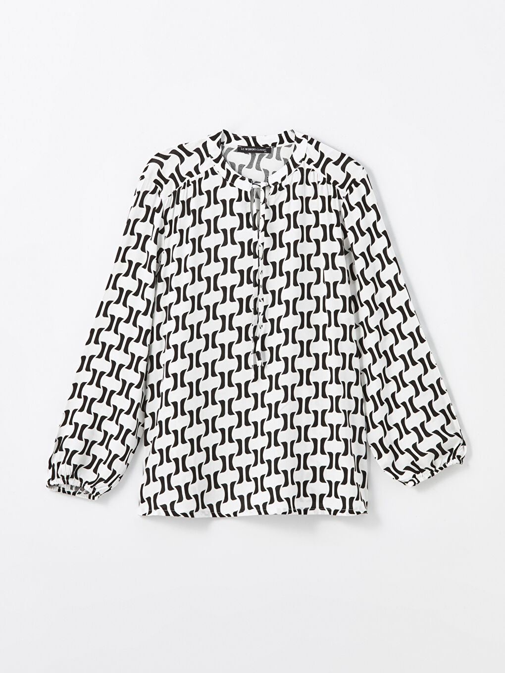 Tie Neck Patterned Long Sleeve Women's Blouse-4