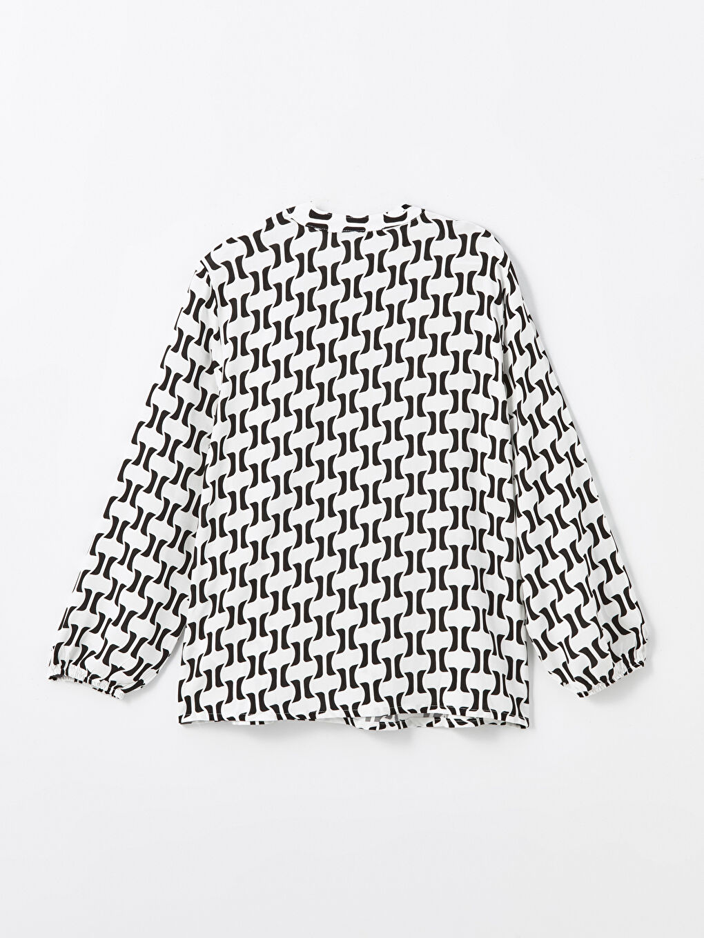 Tie Neck Patterned Long Sleeve Women's Blouse-5
