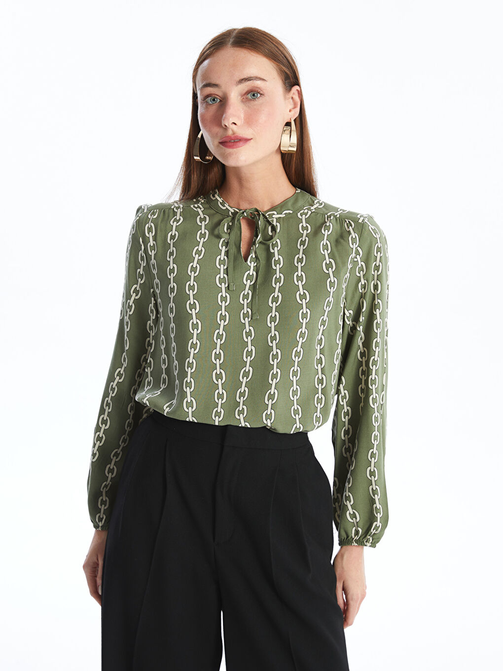 Tie Neck Patterned Women's Blouse
