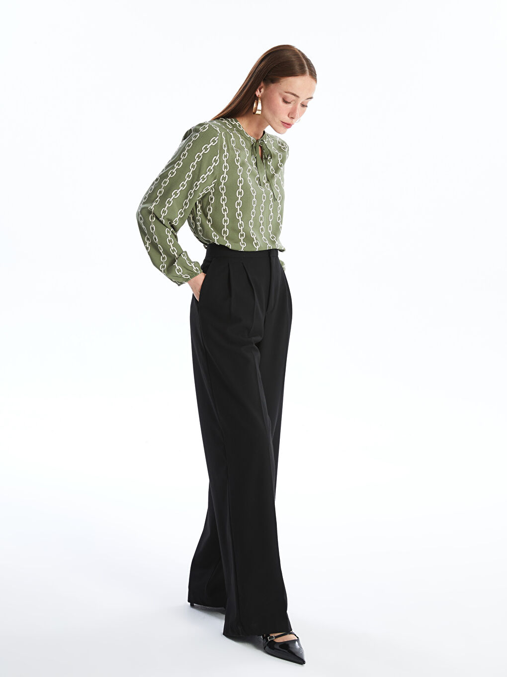 Tie Neck Patterned Women's Blouse-1