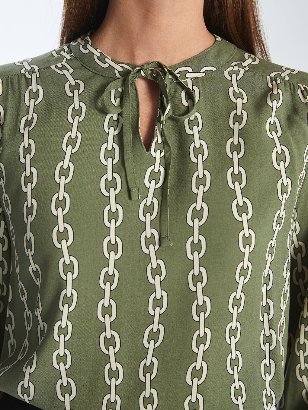 Tie Neck Patterned Women's Blouse-2