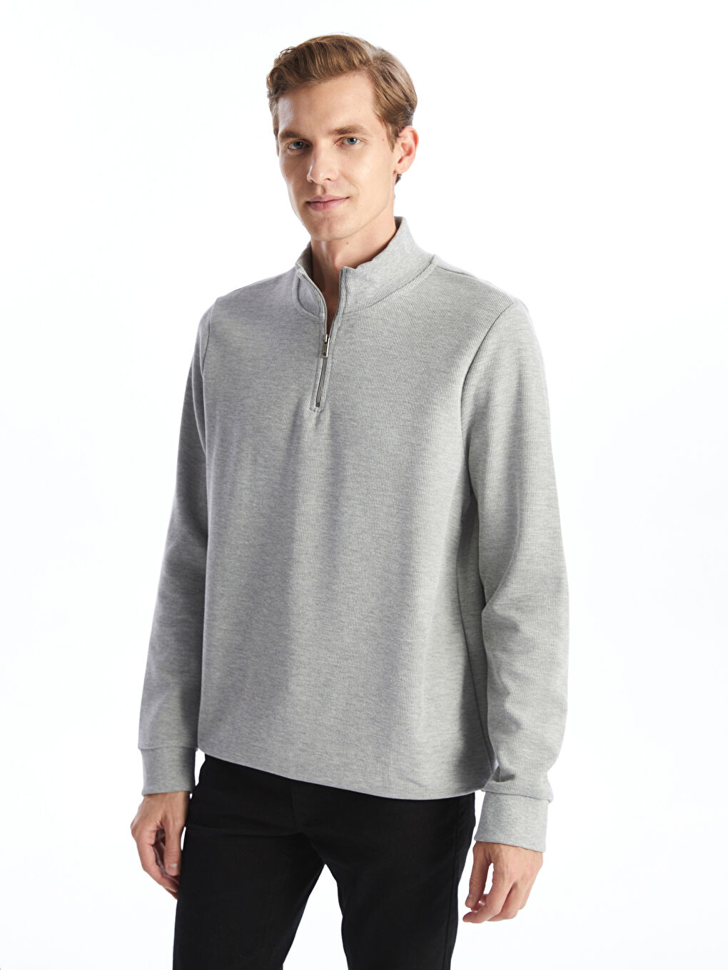 Funnel Neck Long Sleeve Men's Zip-Up Sweatshirt