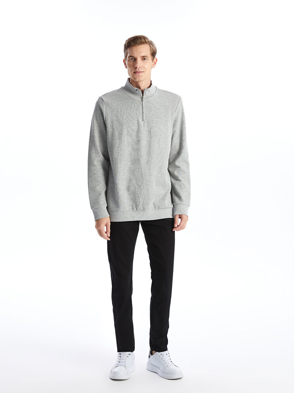 Funnel Neck Long Sleeve Men's Zip-Up Sweatshirt-1