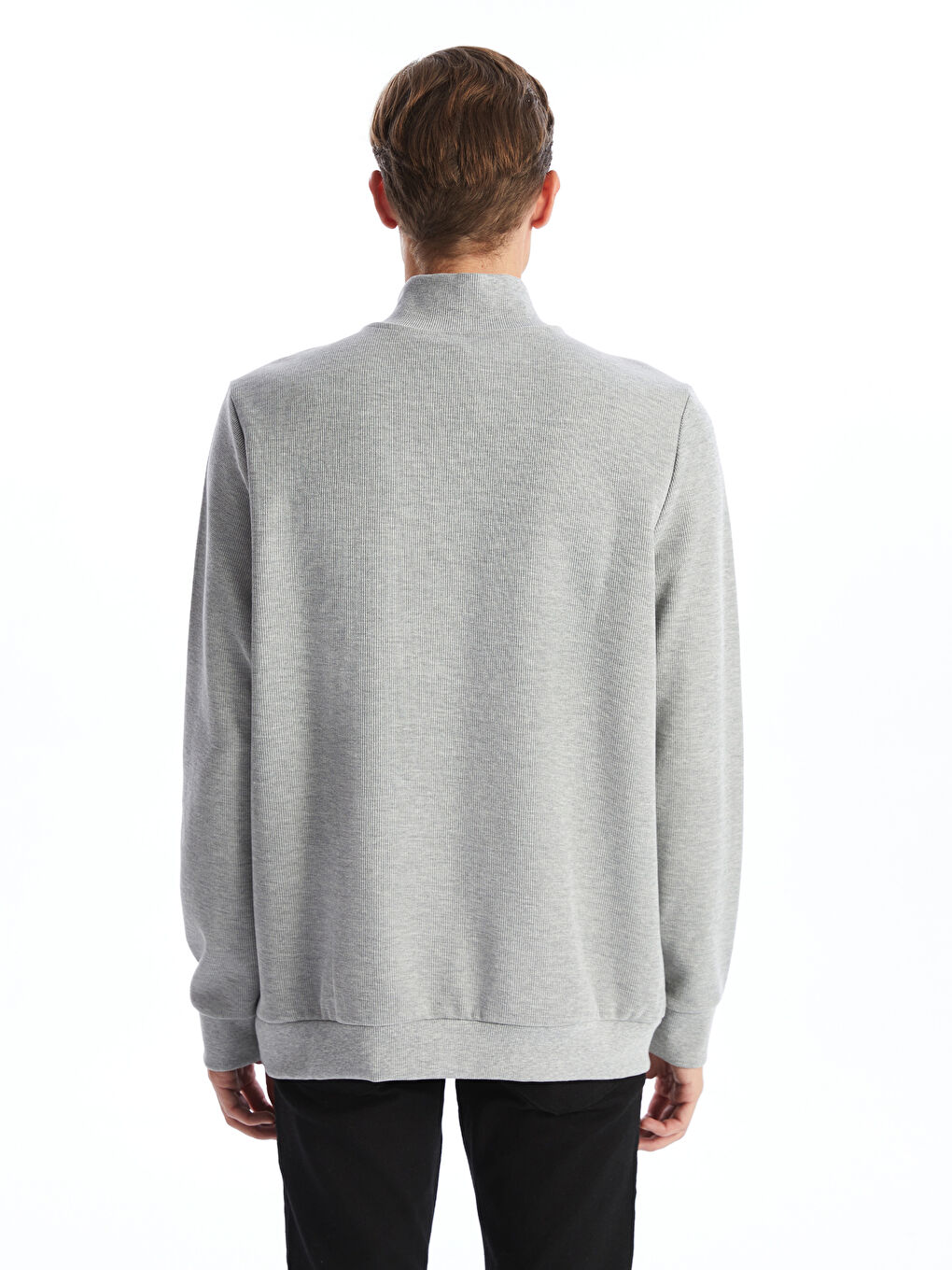 Funnel Neck Long Sleeve Men's Zip-Up Sweatshirt-3