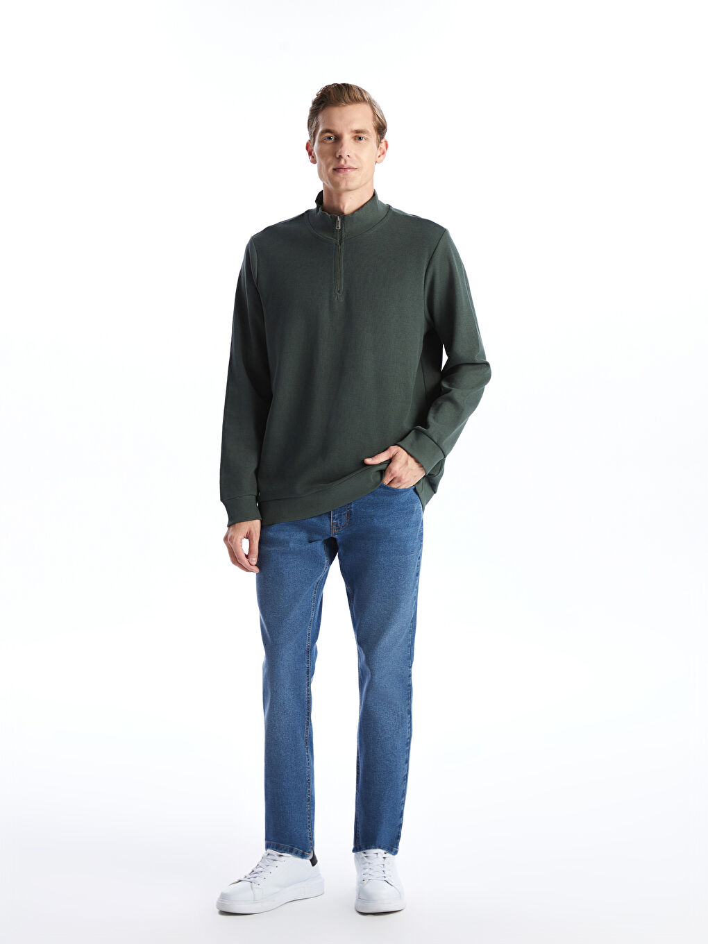 Funnel Neck Long Sleeve Men's Zip-Up Sweatshirt-1