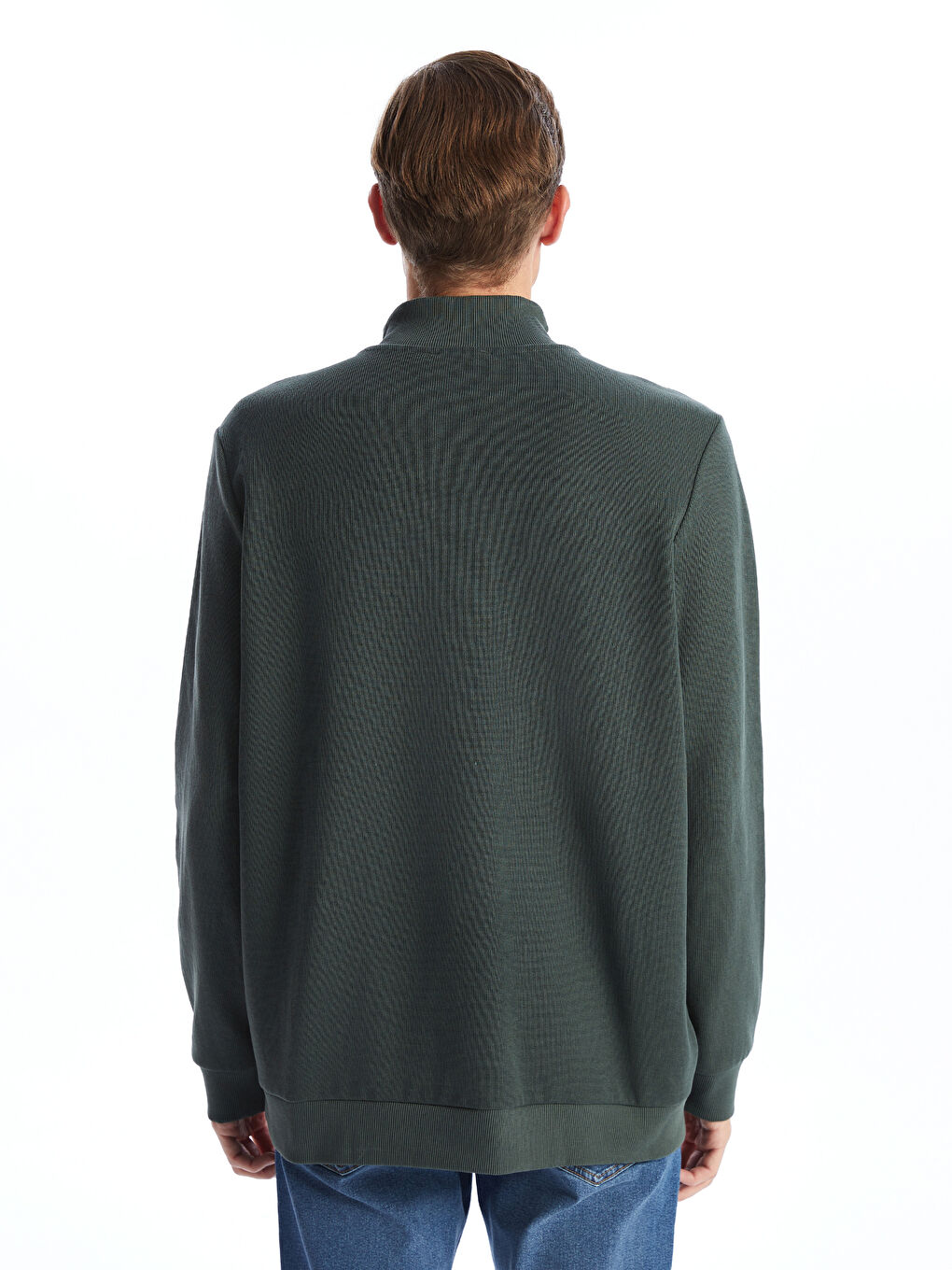 Funnel Neck Long Sleeve Men's Zip-Up Sweatshirt-3