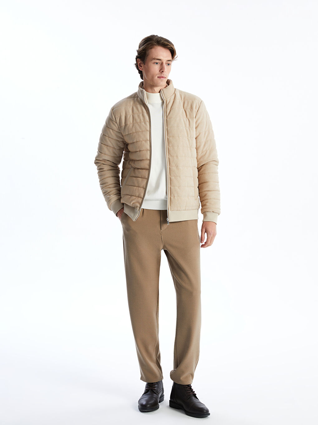 Bej Slim Fit Dik Yaka Erkek Mont-1