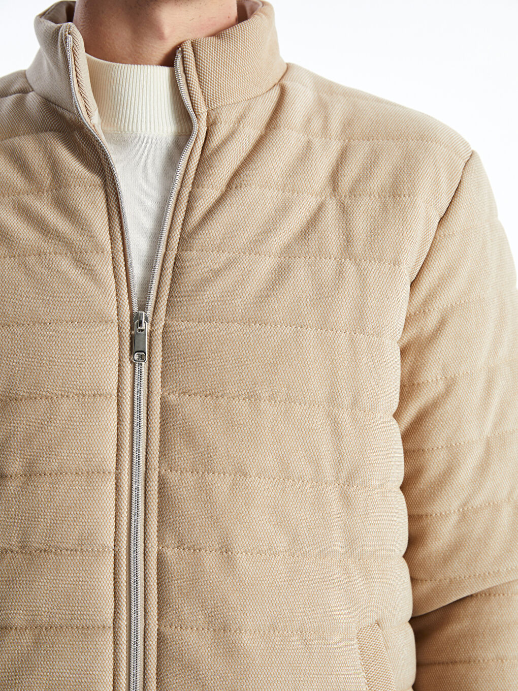 Bej Slim Fit Dik Yaka Erkek Mont-2