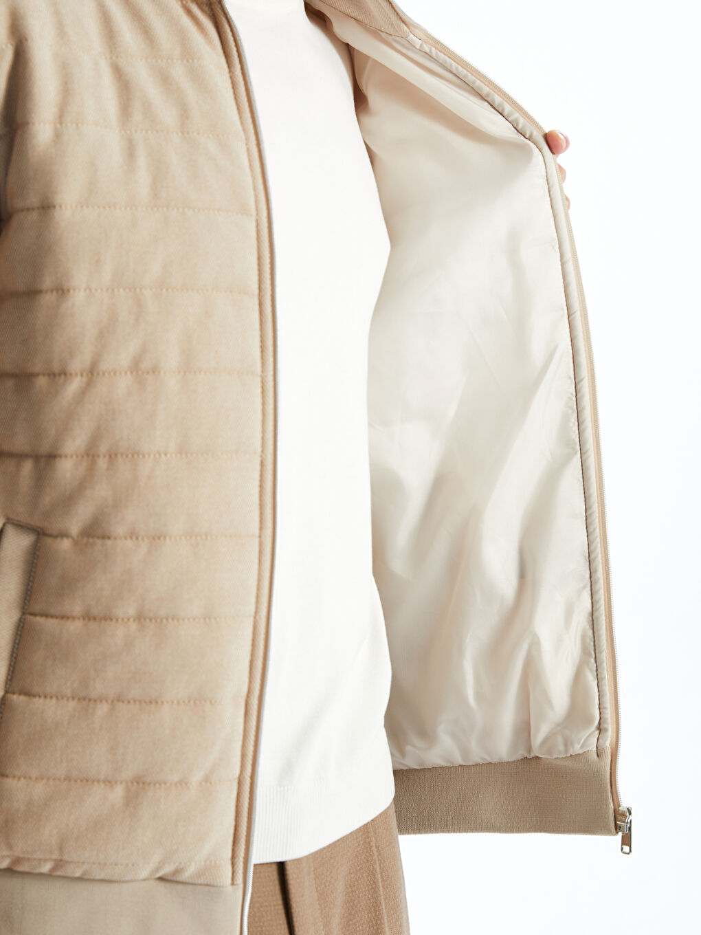 Bej Slim Fit Dik Yaka Erkek Mont-3