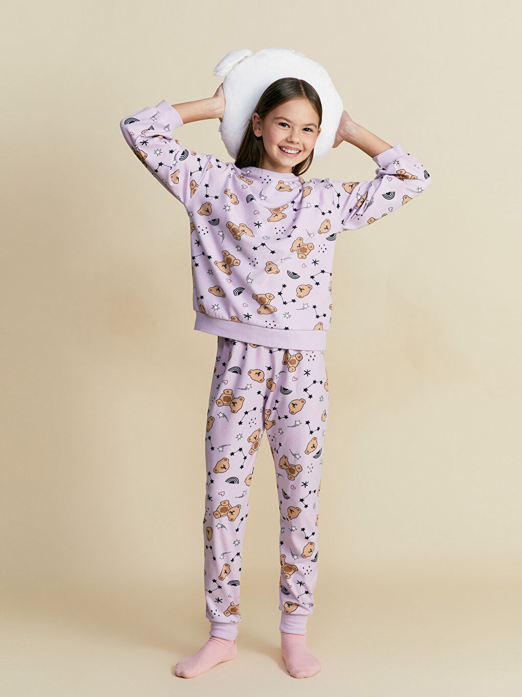 LCW Kids Lila Bisiklet Yaka Kız Çocuk Pijama Takımı