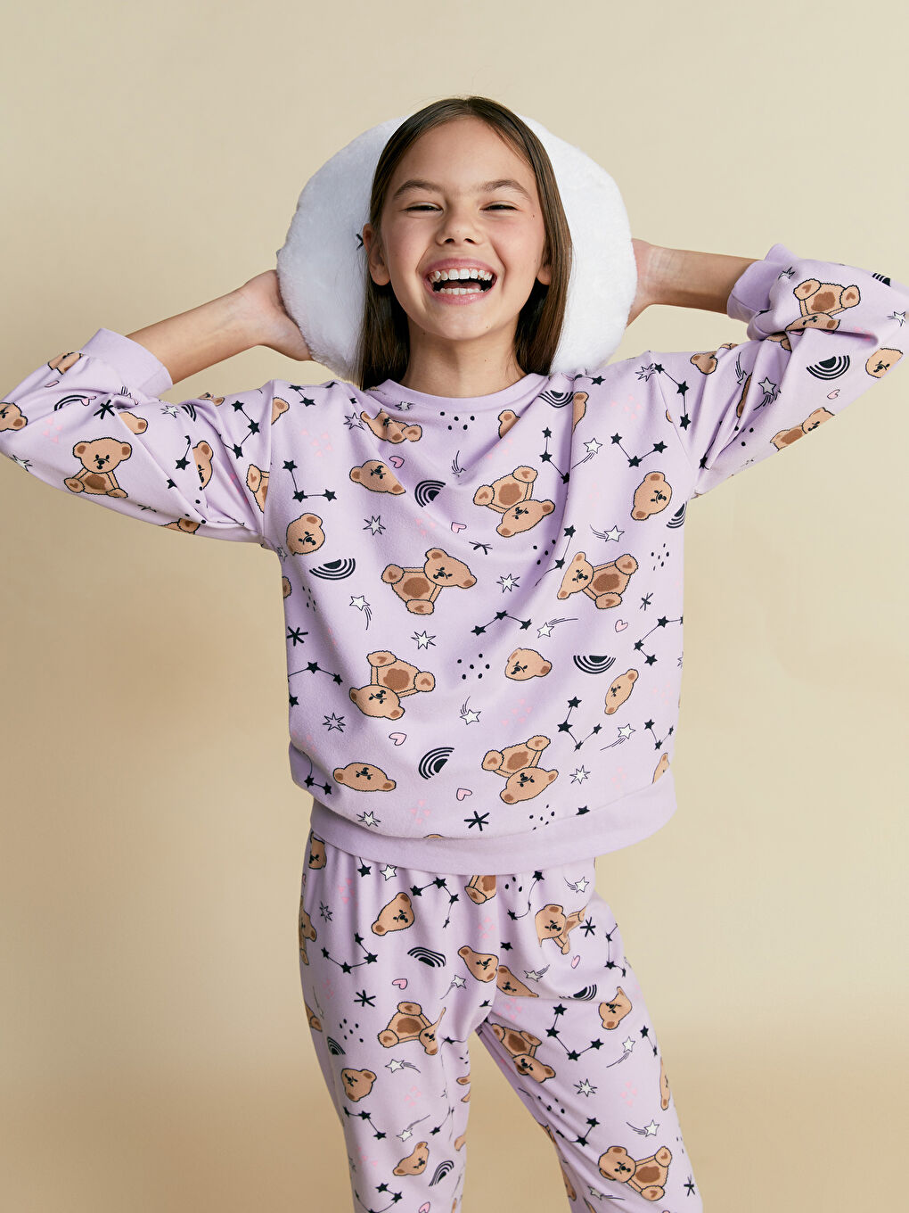 LCW Kids Lila Bisiklet Yaka Kız Çocuk Pijama Takımı - 1