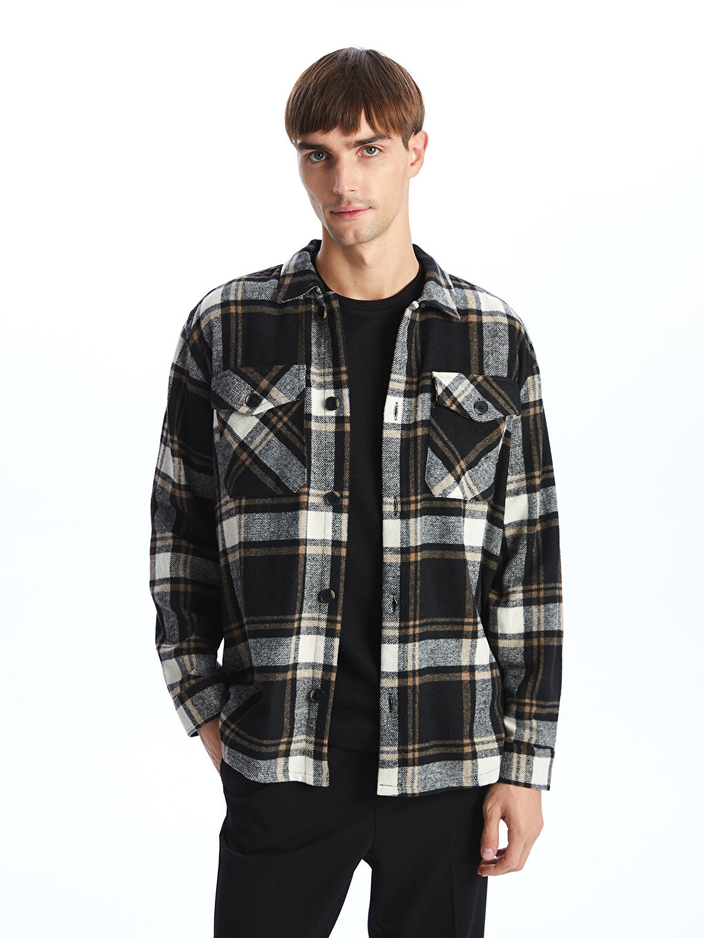 Regular Fit Long Sleeve Plaid Men's Flannel Shirt Jacket