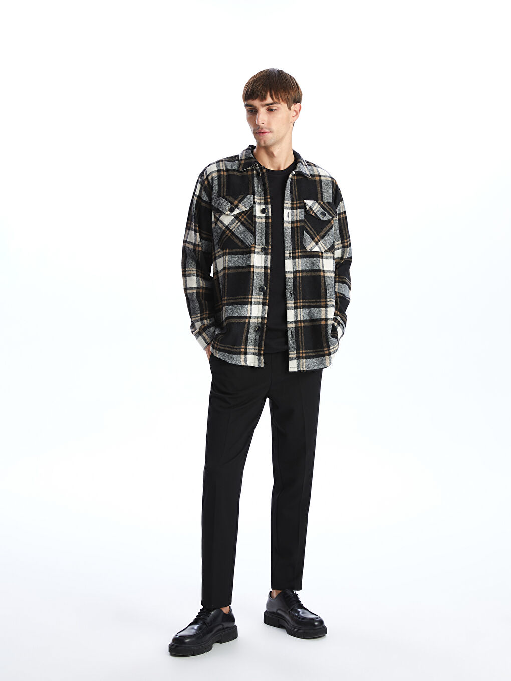 Regular Fit Long Sleeve Plaid Men's Flannel Shirt Jacket-1